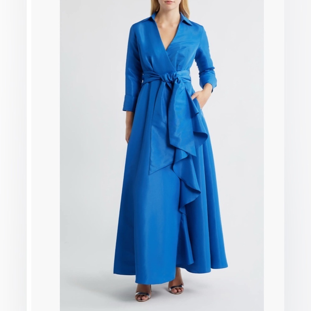 Betsy & Adam Long Sleeve Taffeta Gown - Picture 2 of 10